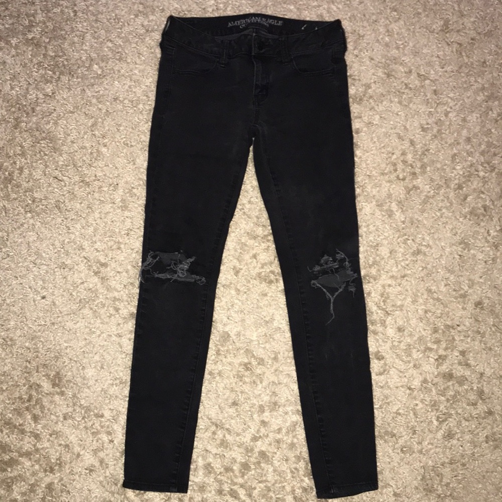 American eagle distressed black jeggings